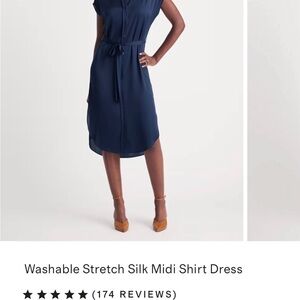 Quince Washable Stretch Silk Midi Shirt Dress